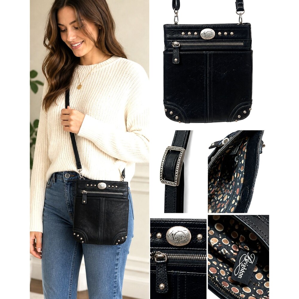 Brighton Black Leather Studded Crossbody Bag